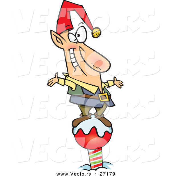 Cartoon Vector of a Happy Christmas Elf Standing on the North Pole