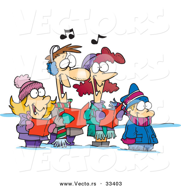 Cartoon Vector of a Happy Family Singing Christmas Carols