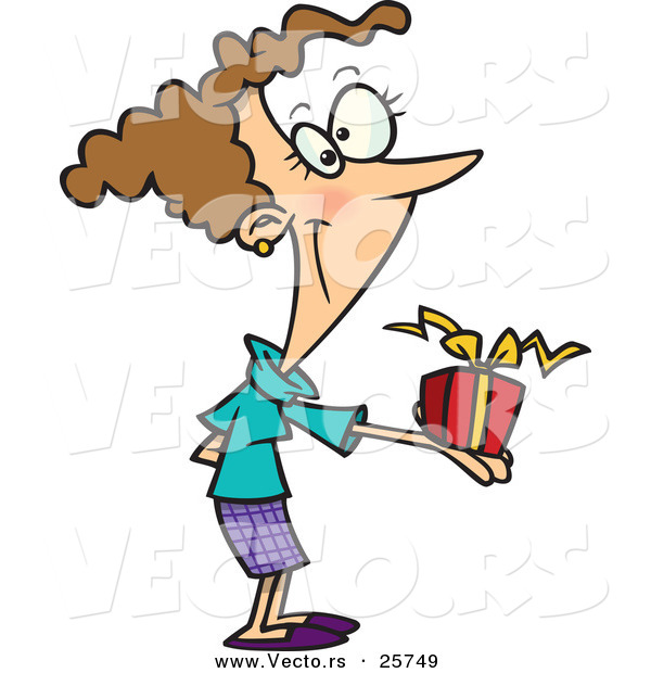 Cartoon Vector of a Happy Girl Giving Present