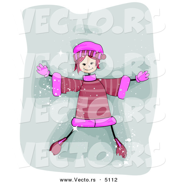 Cartoon Vector of a Happy Girl Making a Snow Angel