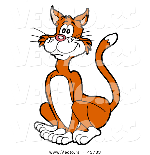 Cartoon Vector of a Happy Orange Cat Sitting