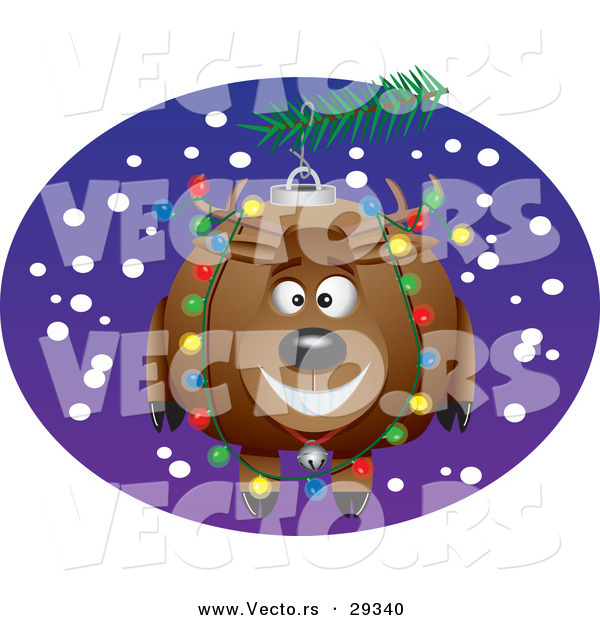 Cartoon Vector of a Happy Reindeer Christmas Ornament on a Tree
