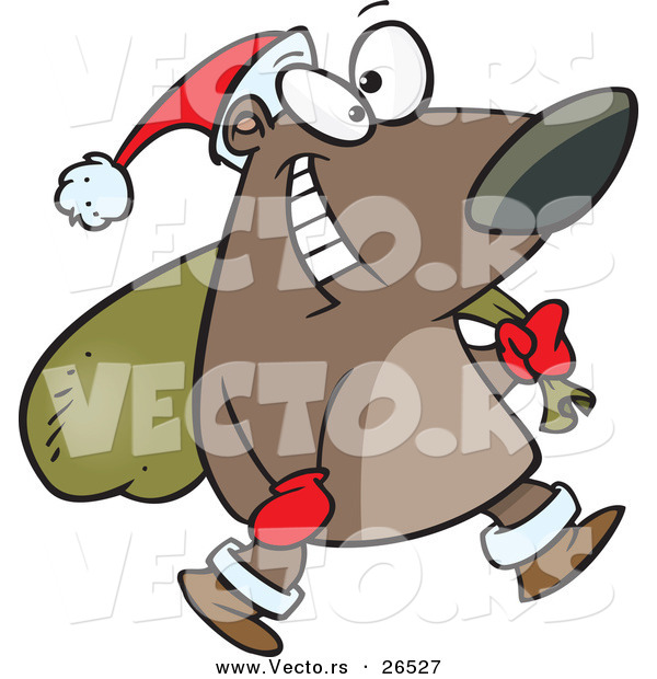 Cartoon Vector of a Happy Santa Bear Carrying a Sack Full of Presents