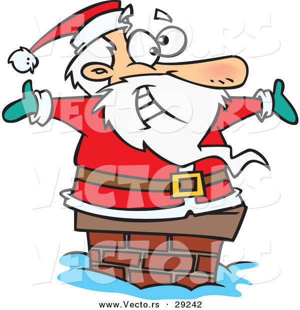 Cartoon Vector of a Happy Santa Going down a Chimney