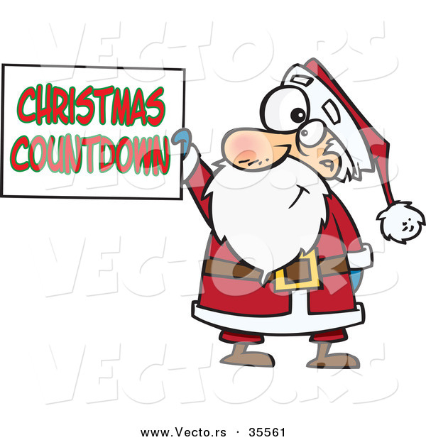 Cartoon Vector of a Happy Santa Holding Christmas Countdown Sign