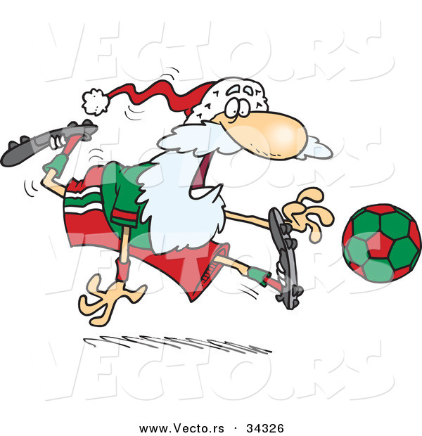 Cartoon Vector of a Happy Santa Playing Soccer