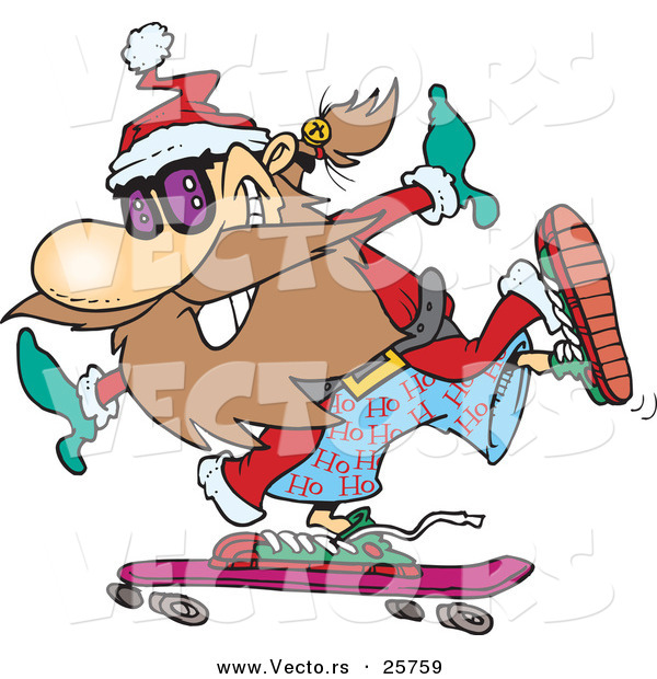 Cartoon Vector of a Happy Santa Skateboarding