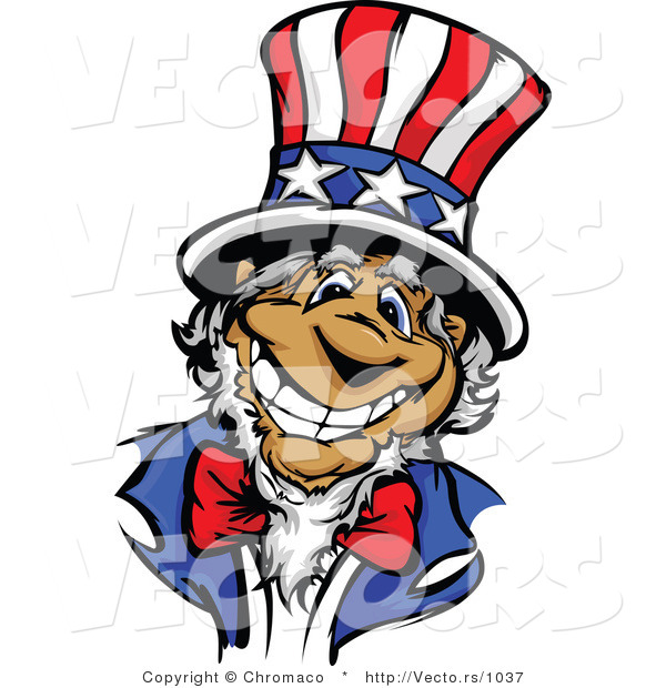 Cartoon Vector of a Happy Uncle Sam Wearing an American Top Hat with a Big Grin