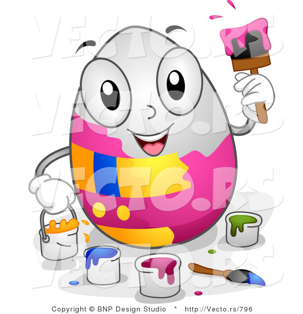Cartoon Vector of a Happy White Easter Egg Painting Itself
