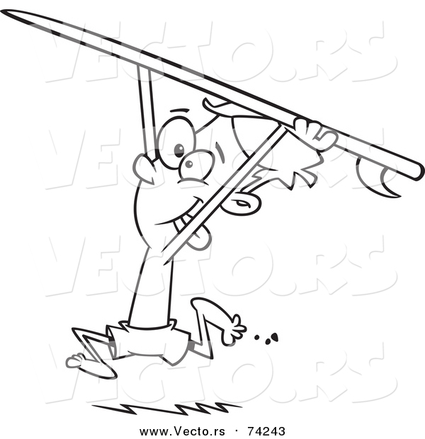 Cartoon Vector of a Lineart Boy Surfer Running with a Board