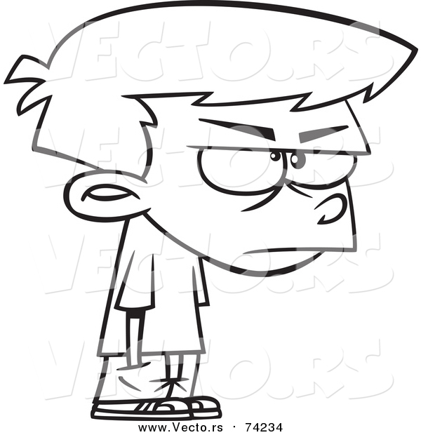 Cartoon Vector of a Lineart Grumpy Boy