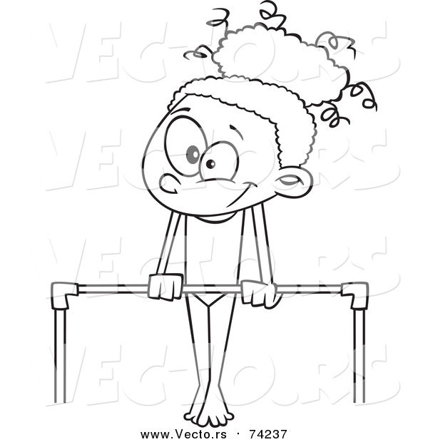 Cartoon Vector of a Lineart Gymnast Girl on a Horizontal Bar