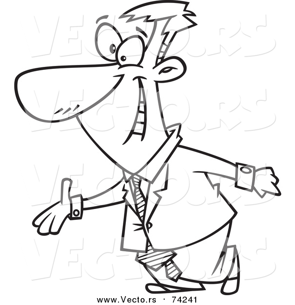 Cartoon Vector of a Lineart Welcoming Business Man Holdig out a Hand