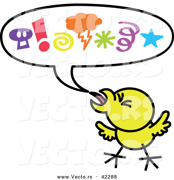 Cartoon Vector of a Mad Yellow Chicken Displaying Aggressive Behavior with a Word Balloon