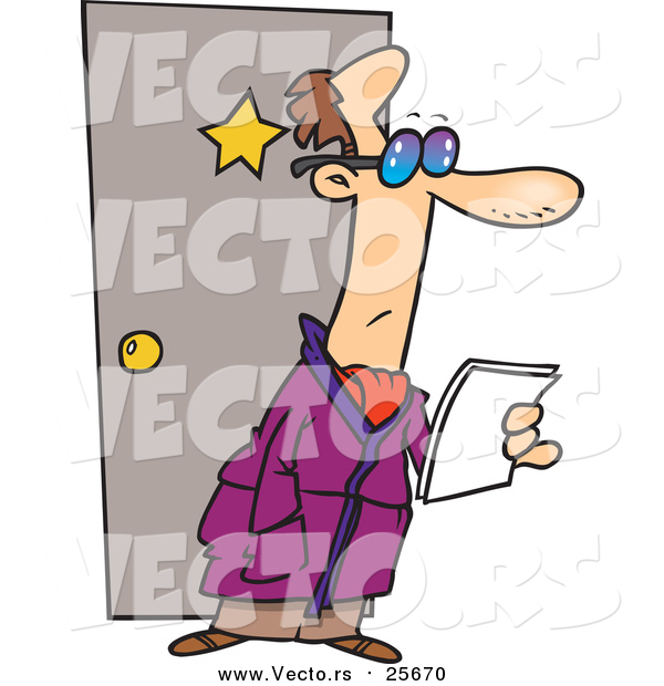 Cartoon Vector of a Male Actor Reading a Letter Outside His Dressing Room