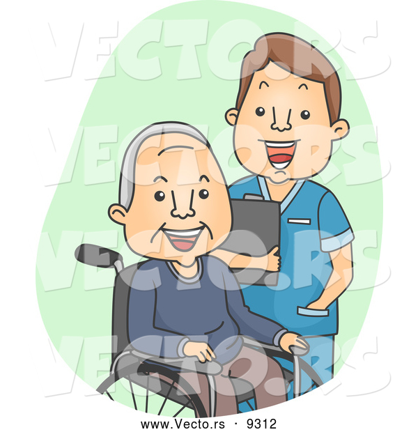 Cartoon Vector of a Male Geriatric Nurse Laughing with a Senior Patient