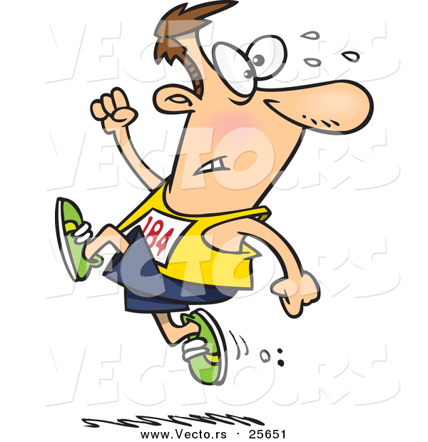 Cartoon Vector of a Male Runner Ahead of the Crowd
