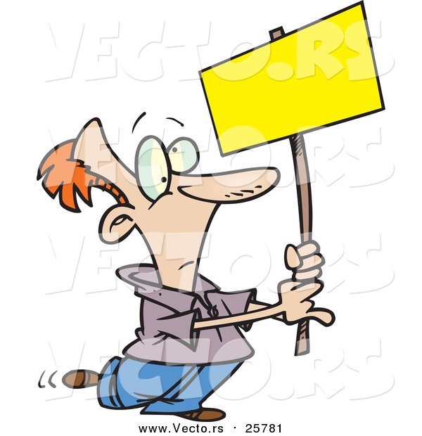 Cartoon Vector of a Man Advertising with a Blank Sign