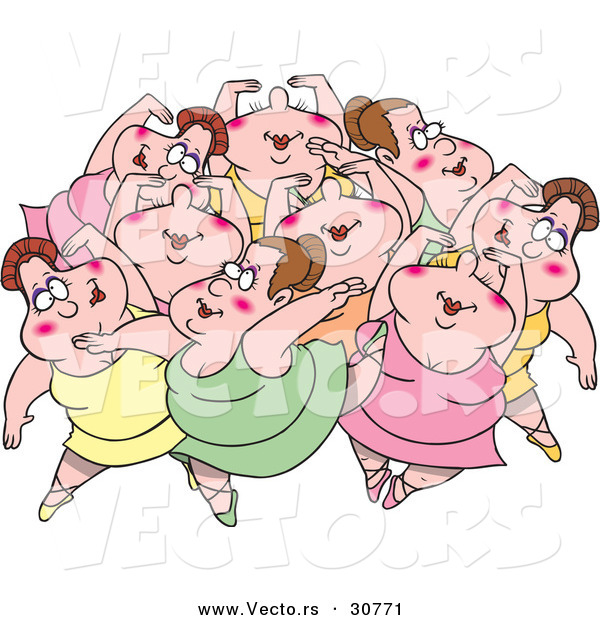 Cartoon Vector of a Nine Happy Ladies Dancing on the Ninth Day of Christmas