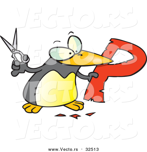 Cartoon Vector of a Penguin Cutting out the Alphabet Letter 'P'