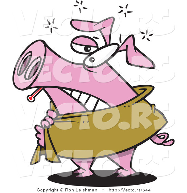 Cartoon Vector of a Pig Sick with Swine Flu