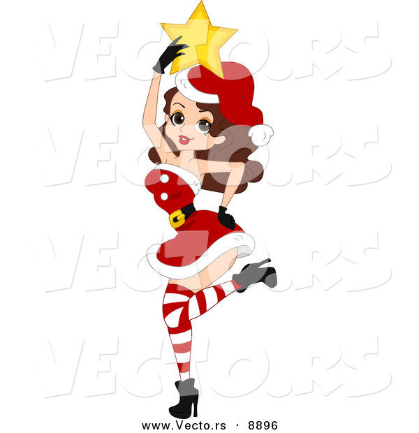 Cartoon Vector of a Pin-up Girl with a Star for Christmas