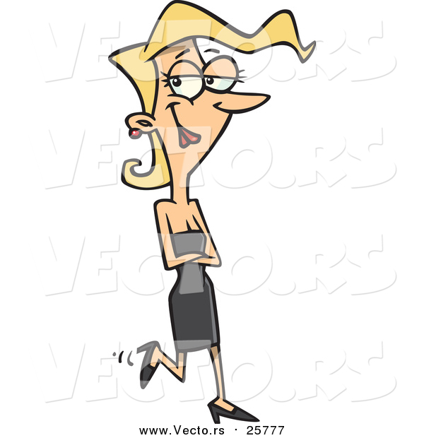 Cartoon Vector of a Pretty Woman Walking in a Black Dress