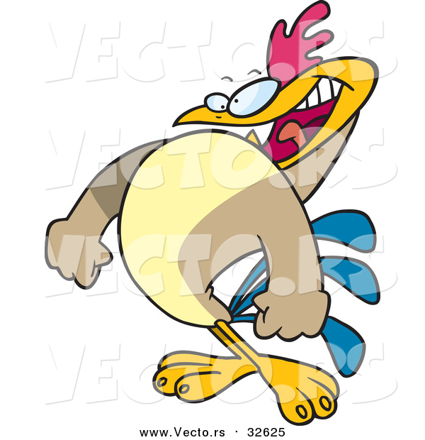 Cartoon Vector of a Puffed Rooster Preparing to Crow