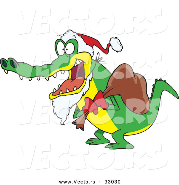Cartoon Vector of a Santa Alligator Delivering Christmas Presents