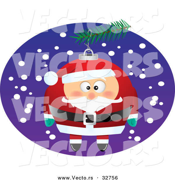 Cartoon Vector of a Santa Christmas Ornament on Tree Outside