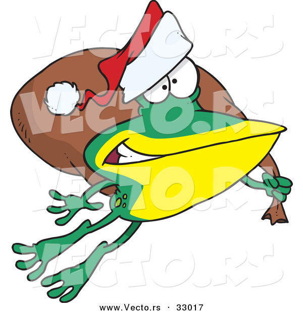 Cartoon Vector of a Santa Frog Hopping with Bag of Presents