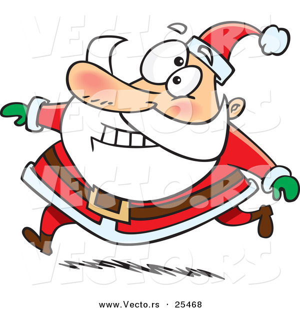 Cartoon Vector of a Santa Grinning While Running in His Red Suit
