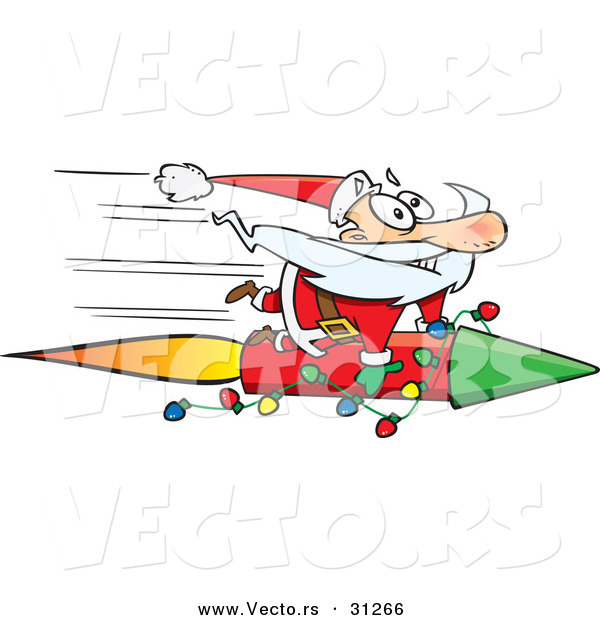 Cartoon Vector of a Santa Riding Super Fast Rocket