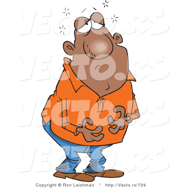 Cartoon Vector of a Sick Bald Mexican Man with Upset Tummy