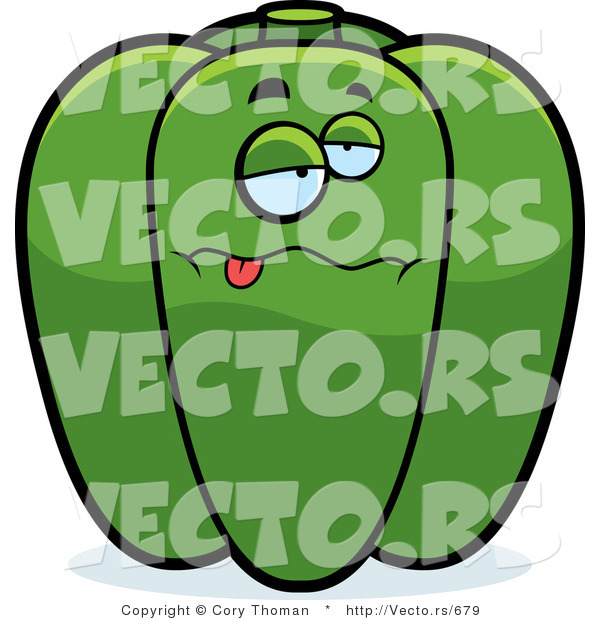 Cartoon Vector of a Sick Green Bell Pepper