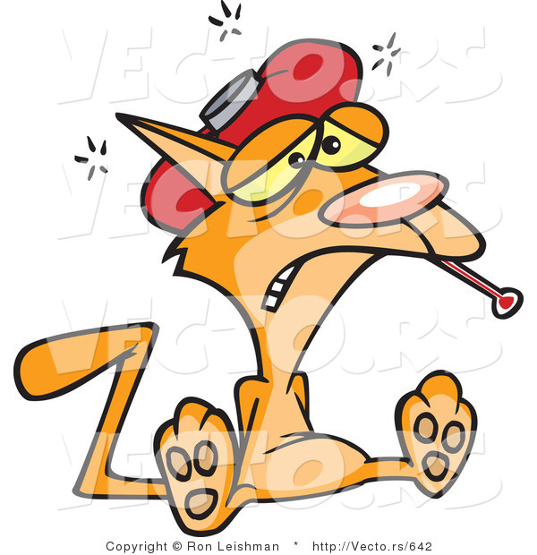 Cartoon Vector of a Sick Orange Cat with a Fever