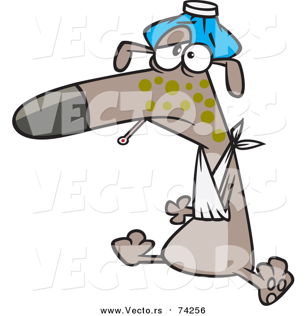 Cartoon Vector of a Sick Puppy Dog