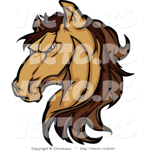 Cartoon Vector of a Strong Grinning Brown Horse Staring with Intimidating Eyes