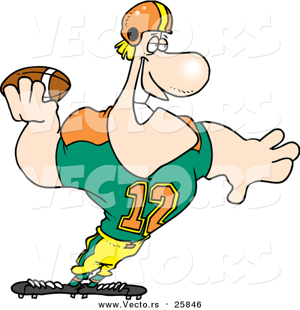 Cartoon Vector of a Strong Quaterback Holding a Football