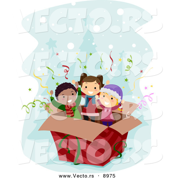 Cartoon Vector of a Surprise Box with Kids Inside on Christmas