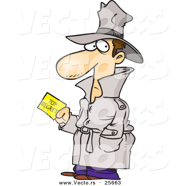 Cartoon Vector of a Undercover Agent with Top Secret Information