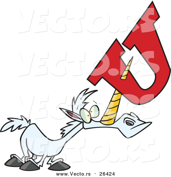 Cartoon Vector of a Unicorn Horn Poked Through an Alphabet Letter U