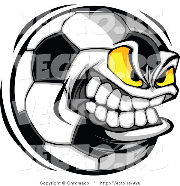 Cartoon Vector of an Ambitious Soccer Ball Mascot Gritting Teeth While Giving an Evil Stare