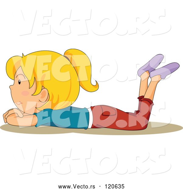 Cartoon Vector of Blond Girl Resting on Her Belly
