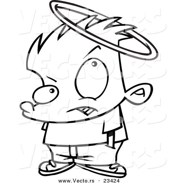Cartoon Vector of Cartoon Boy with a Slipping Halo - Coloring Page Outline