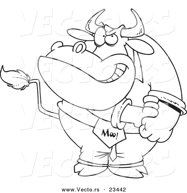 Cartoon Vector of Cartoon Business Bull Rolling up His Sleeves - Coloring Page Outline