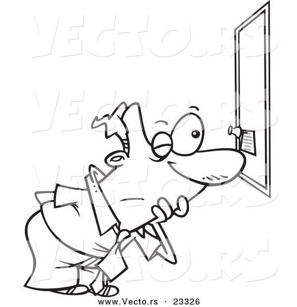 Cartoon Vector of Cartoon Businessman Reading a Tiny Memo - Coloring Page Outline