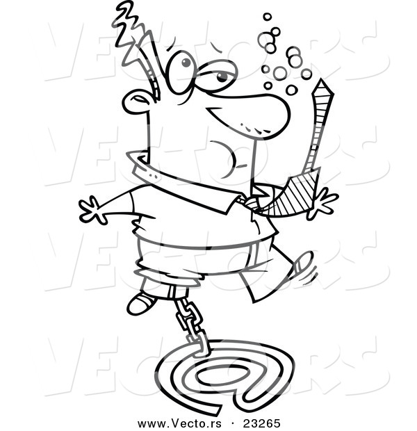 Cartoon Vector of Cartoon Businessman Sinking with Email - Coloring Page Outline
