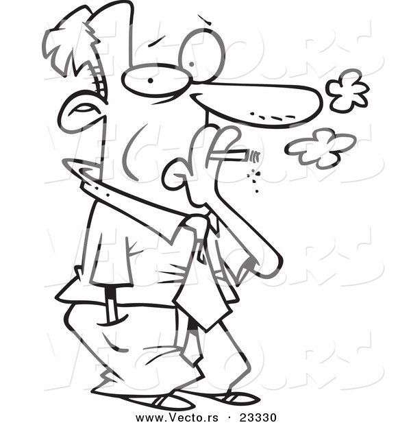 Cartoon Vector of Cartoon Businessman Smoking - Coloring Page Outline