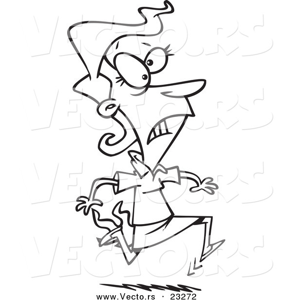 Cartoon Vector of Cartoon Businesswoman Running with Her Skirt on Fire - Coloring Page Outline